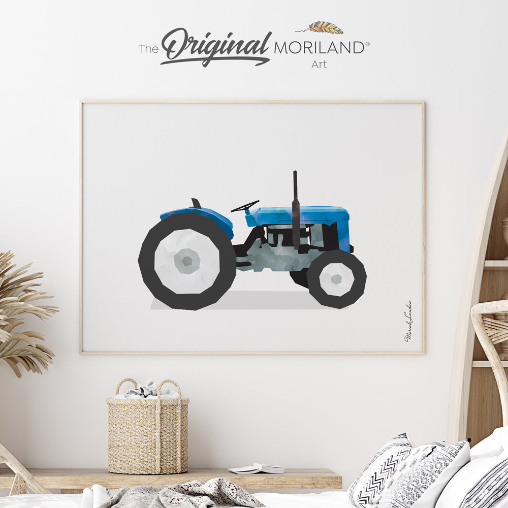 watercolor old tractor wall art print poster for boy farm bedroom