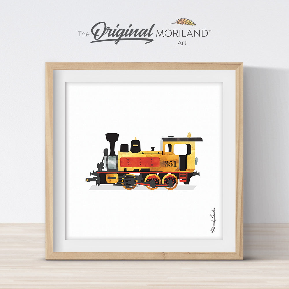 Yellow Steam Locomotive Print - Printable Art