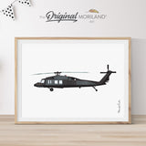 black hawk helicopter wall art print for boy room decor