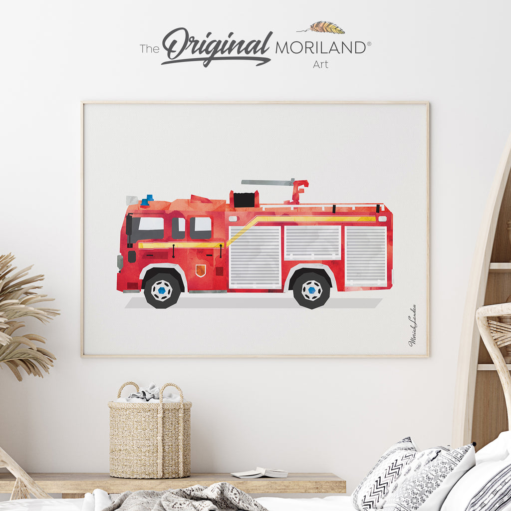 Fire Truck, Fire Engine Fine Art Print for Boy Room Decor