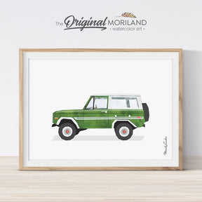 Bronco - watercolor SUV car print for boy room decor by MORILAND