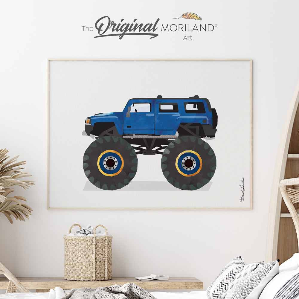 monster truck car art print poster for big boy room decor by MORILAND