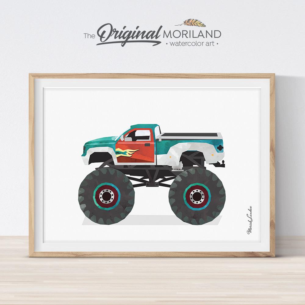 monster truck car drawing for boy bedroom decor by MORILAND