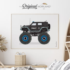 Police SWAT Monster Truck Fine Art Paper Print, SUV Print, Classic Car Art, Car Print, Car Decor, Transportation Decor, Vehicle Print, Vehicle Art, Classic Car Print, Automobile Art, Kid Room Decor, Classroom Wall Art, Kids Poster by MORILAND