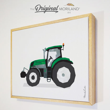 watercolor green tractor framed canvas print for toddler boy room decor