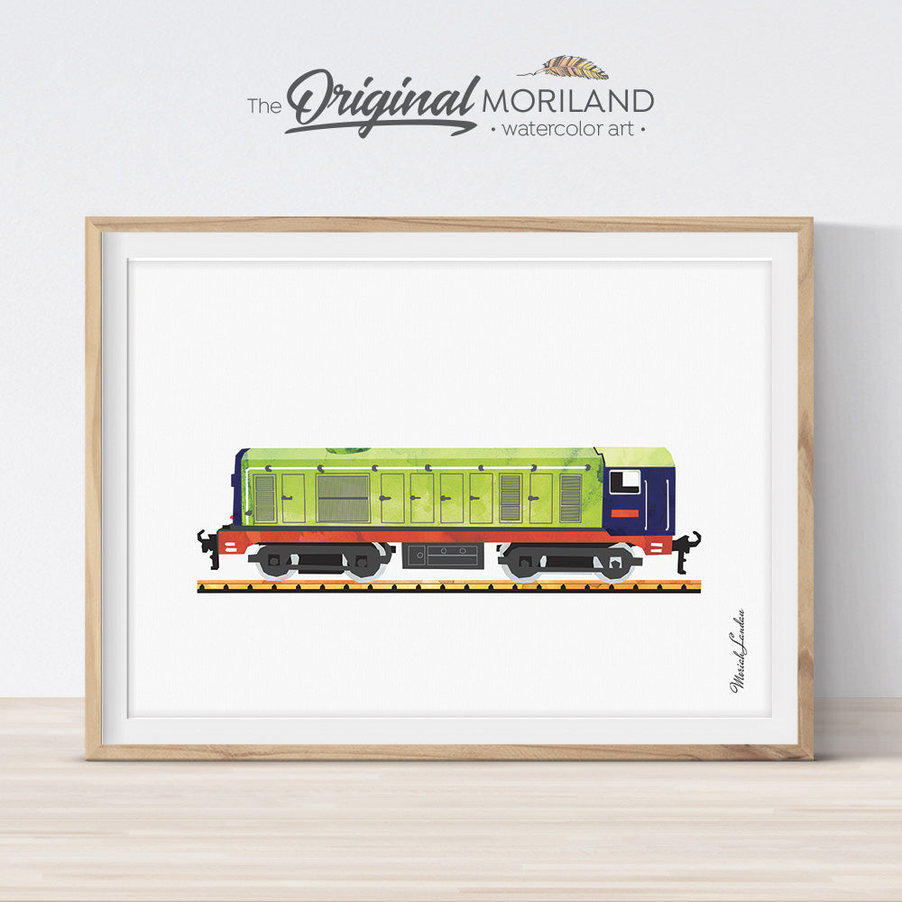 Green Diesel Locomotive Train Wall Art Print for kids room decor