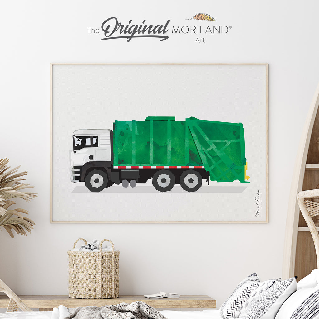 Green Garbage Truck Fine-Art Print, Garbage Truck Print, Transportation Wall Art, Toddler Boy Bedroom Art, Garbage Truck Party, Kid Room Decor, Classroom Wall Art, Kids Poster