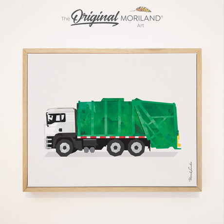 Green Garbage Truck - Framed Canvas Print