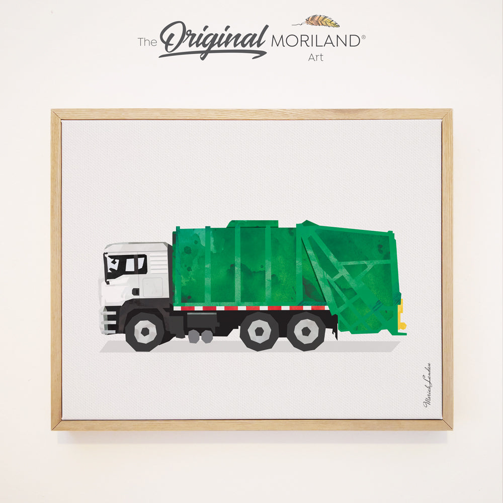 Green Garbage Truck - Framed Canvas Print