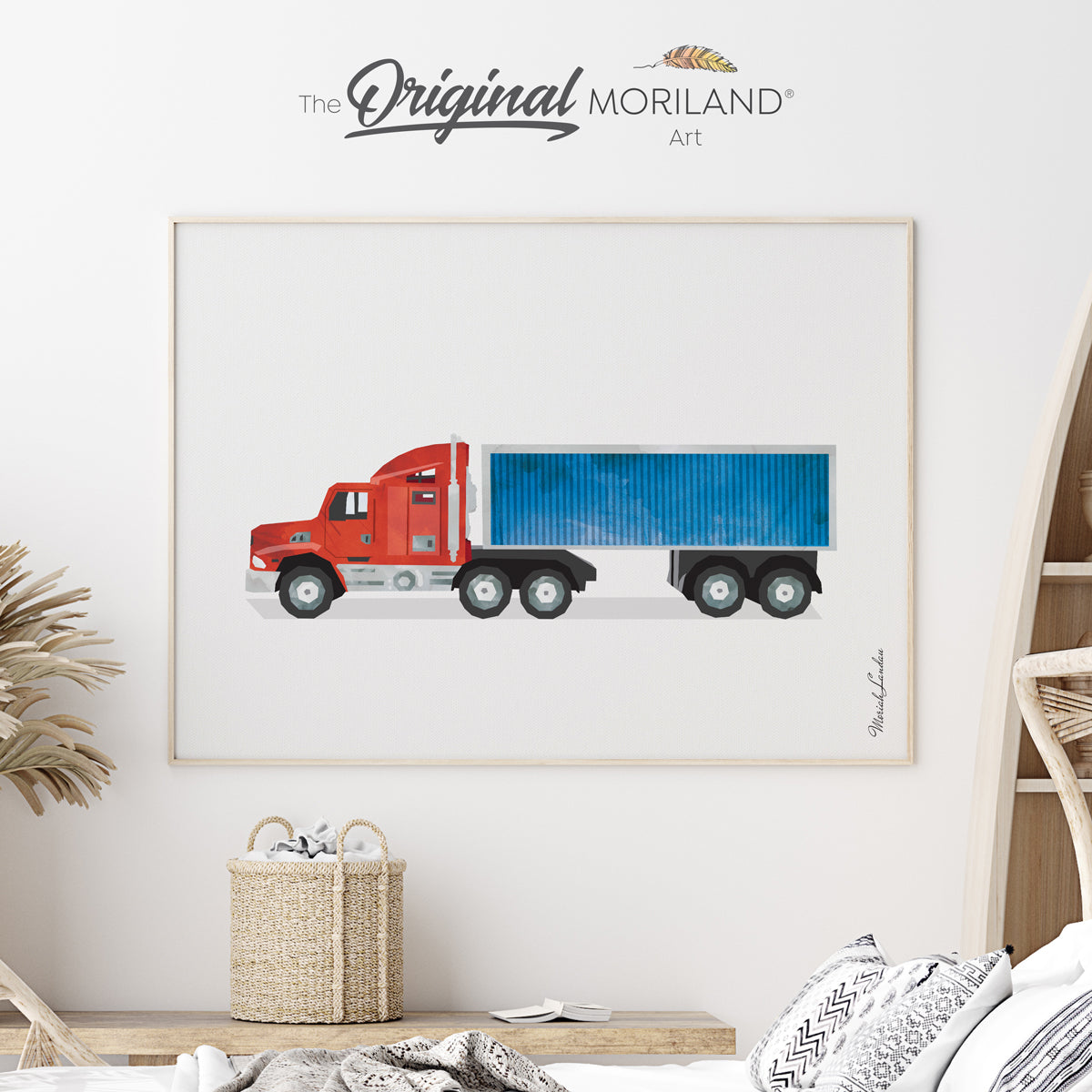 Semi Truck with Container Fine Art Paper Print, Tractor Trailer Print, Transportation Wall Art, Truck Print, Boy Bedroom Art, Toddler Art, Car Bedroom Decor, Car Print, Semi Truck Party, Classroom Wall Art, Kids Poster