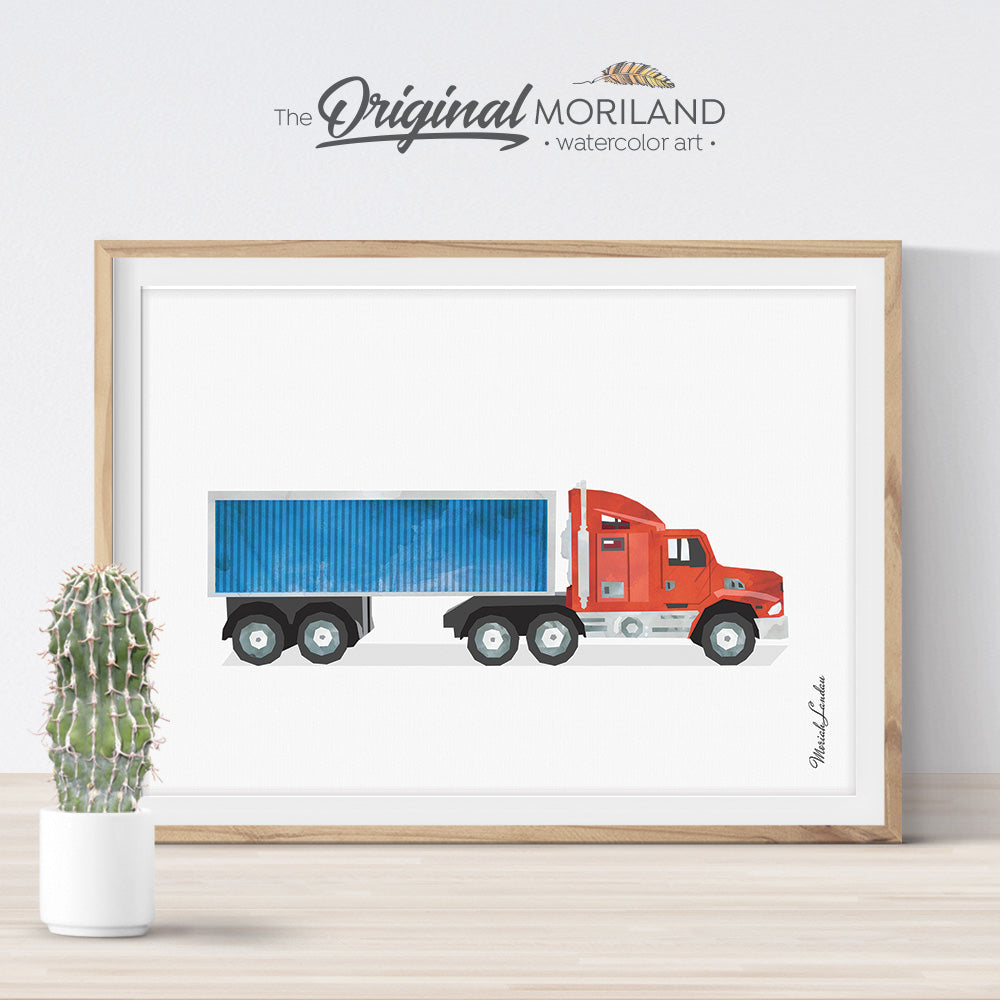 Semi Truck with Container Wall Art for Boys Room Decor