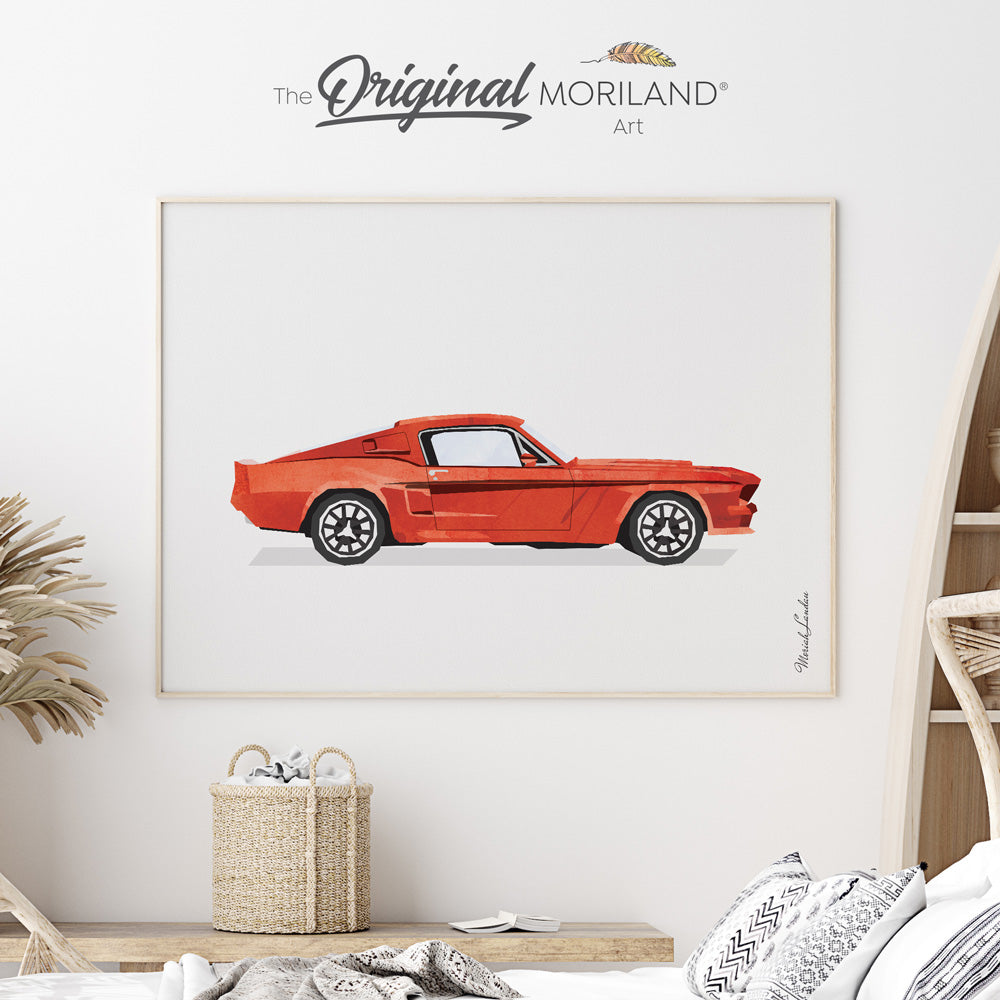 Classic Red Car Fine Art Paper Print, Car Print, Sports Car, Classic Car Art, Vehicle Print, Car Printable Art, Boys Room Decor, Boy Nursery Decor, Transportation Wall Art, Men's Office Decor, Kids Poster by MORILAND