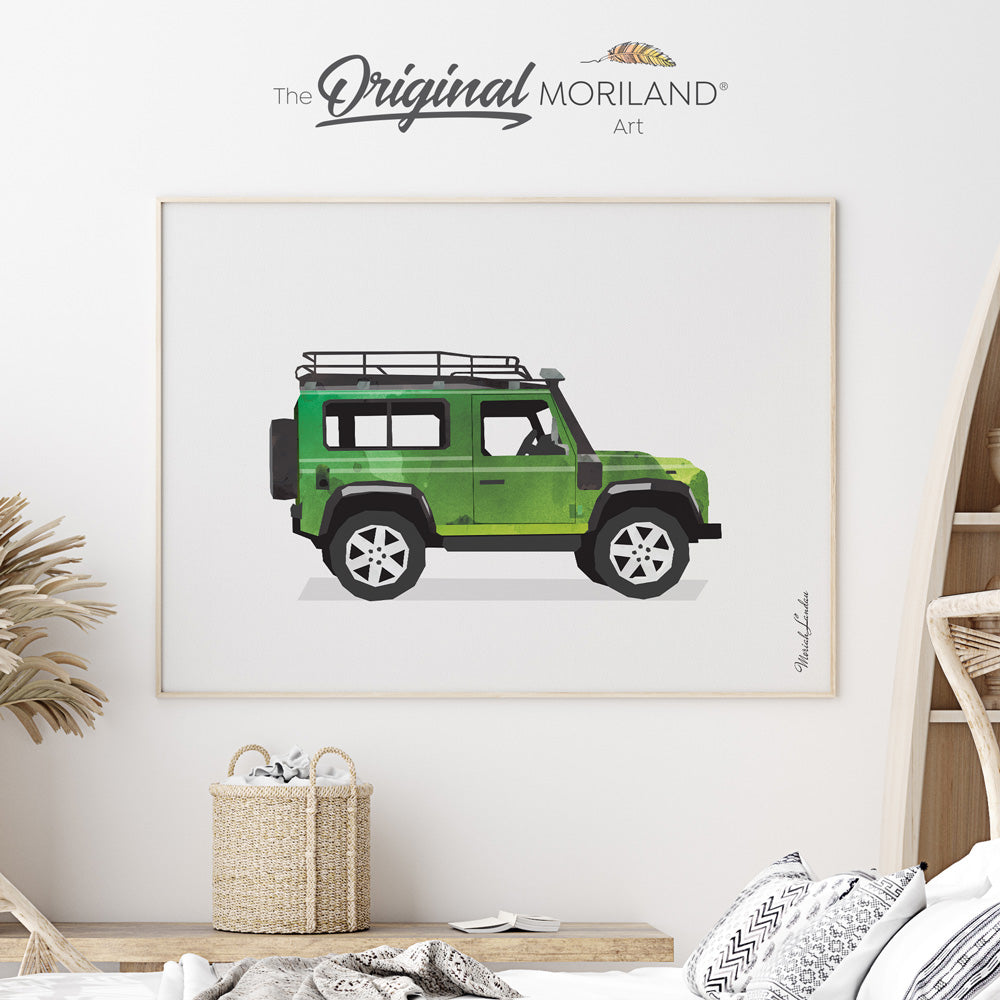 watercolor car print for boy room wall decor