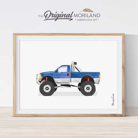 Lifted truck, pickup monster truck wall art print for boy room decor