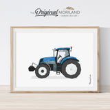 Blue Watercolor Tractor Wall Art for Boys Farm Room Decor