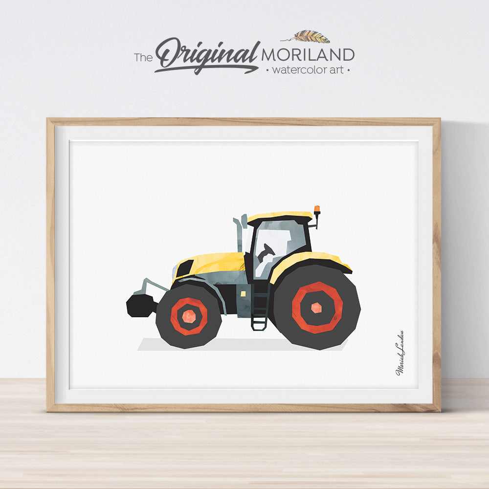 Yellow Tractor Wall Art for Boys Nursery Room Decor