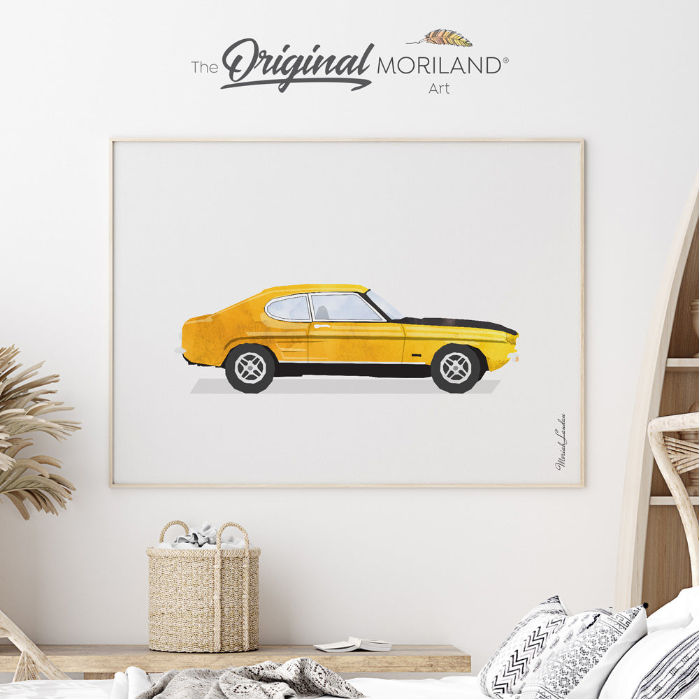 Classic Yellow Coupe Car Fine Art Paper Print, Car Print, Classic Car Art, Vehicle Print, Car Printable Art, Boys Room Decor, Boy Nursery Decor, Transportation Wall Art, Men's Office Decor, Kids Poster by MORILAND