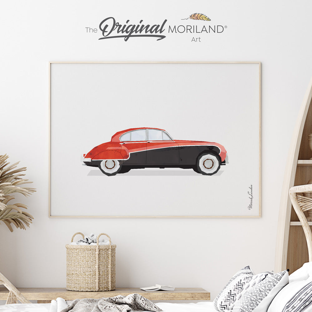 Red & Black Classic Luxury Car Fine Art Paper Print, Luxury Car Print, Classic Car Art, Vehicle Print, Car Printable Art, Boys Room Decor, Boy Nursery Decor, Transportation Wall Art, Convertible, Men's Office Decor, Kids Poster by MORILAND