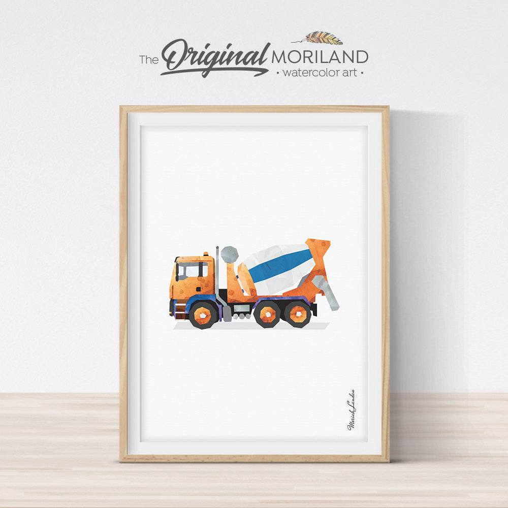 Cement Mixer Truck Vertical Print, Printable Art for boy room and nursery decor