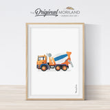 Cement Mixer Truck Vertical Print, Printable Art for boy room and nursery decor