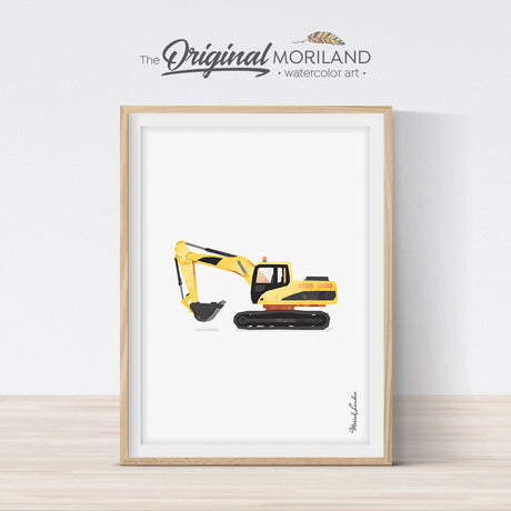 excavator digger construction vehicle print for boy room and nursery decor