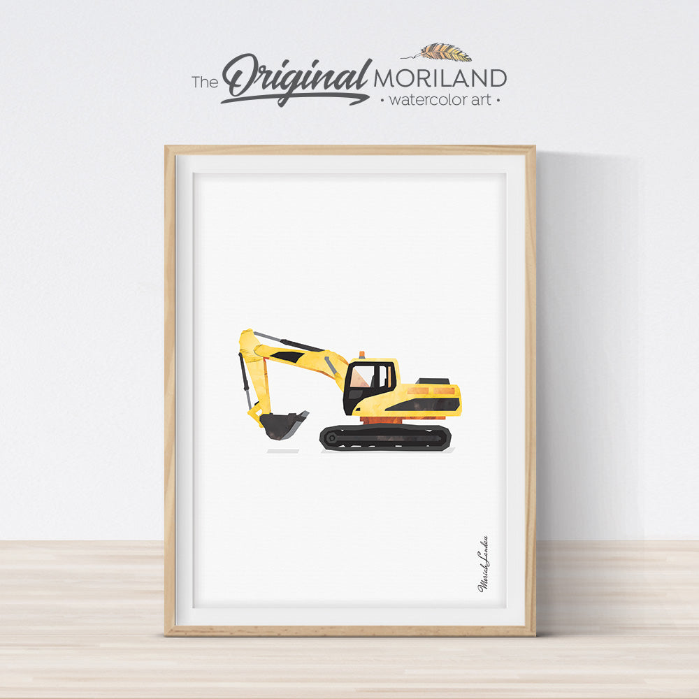 excavator digger construction vehicle print for boy room and nursery decor