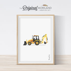 Backhoe Digger Wall Art Print for Toddler Boys Room Decor