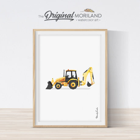 Backhoe Digger Wall Art Print for Toddler Boys Room Decor