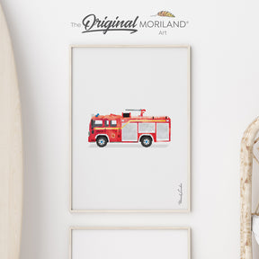 MORILAND - Unique Transportation Wall Art -  Firetruck | Vertical Fine Art Paper Print, Vehicle Print, Fire Truck Art, Construction Print, Toddler Room Decor, Boy Nursery Decor, Fire Engine Print, Transportation Decor Kids Poster