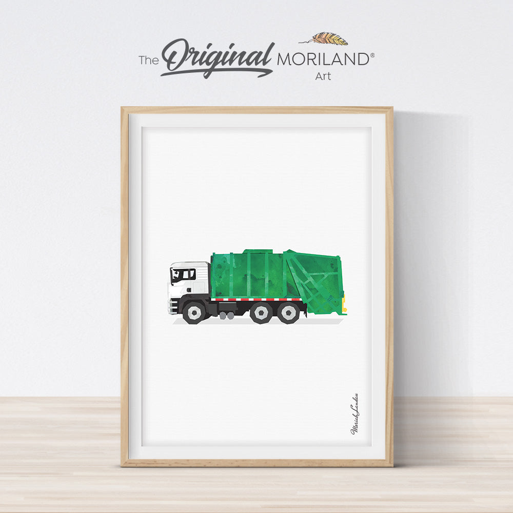 Watercolor Garbage truck print for boy bedroom decor by MORILAND