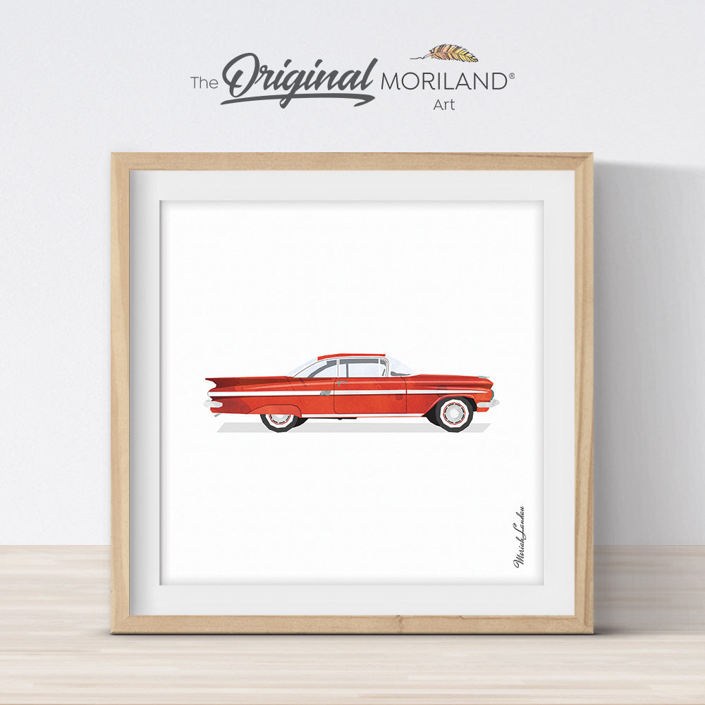 Vintage Red Car Print - Printable Art