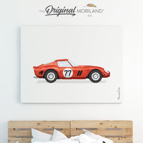 A high-quality canvas print featuring a side profile of a classic 1960s-style red Italian sports car with silver wire wheels, perfect for luxury home or office decor. Ferrari