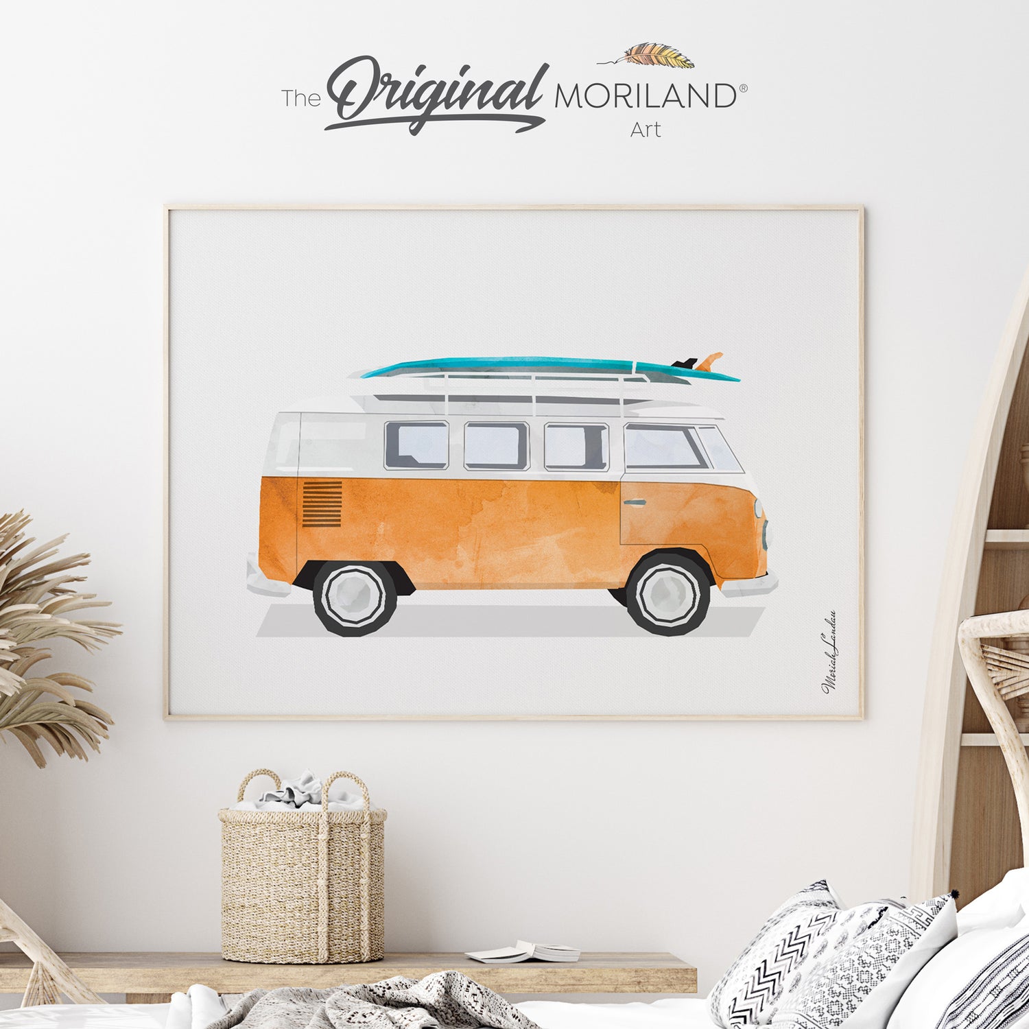 Vintage Van with surfboard Fine Art Print for Boy Room Decor
