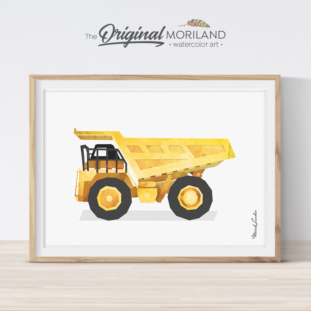 watercolor Dump Truck wall art print for big boy room and nursery decor