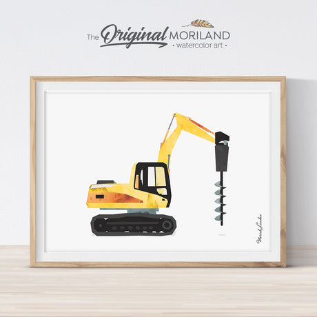 Drill Truck Construction Vehicle Wall Art for Boys Room Decor