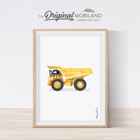 Dump truck watercolor wall art print for boy room and nursery decor