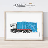 Blue & White Garbage Truck Print - Printable Art