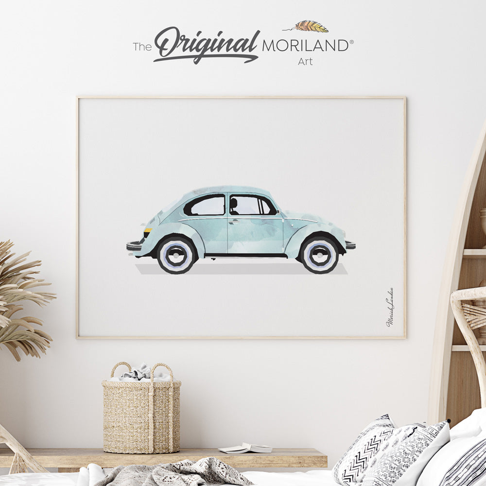 Light Blue Classic Car Fine Art Paper Print, Car Print, Classic Car Art, Vehicle Print, Car Printable Art, Boys Room Decor, Boy Nursery Decor, Transportation Wall Art, Men's Office Decor, Kids Poster by MORILAND