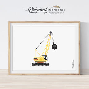 Wrecking Ball Crane Crawler Construction Wall Art for Big Boy Room Decor