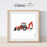 Red Backhoe Digger Print- Printable Art