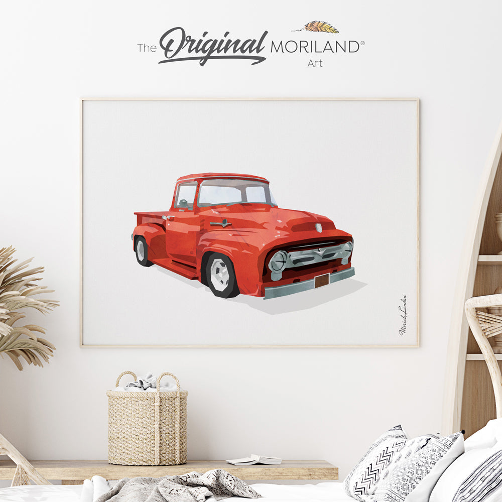 Vintage Red Pickup Truck Fine Art Paper Print