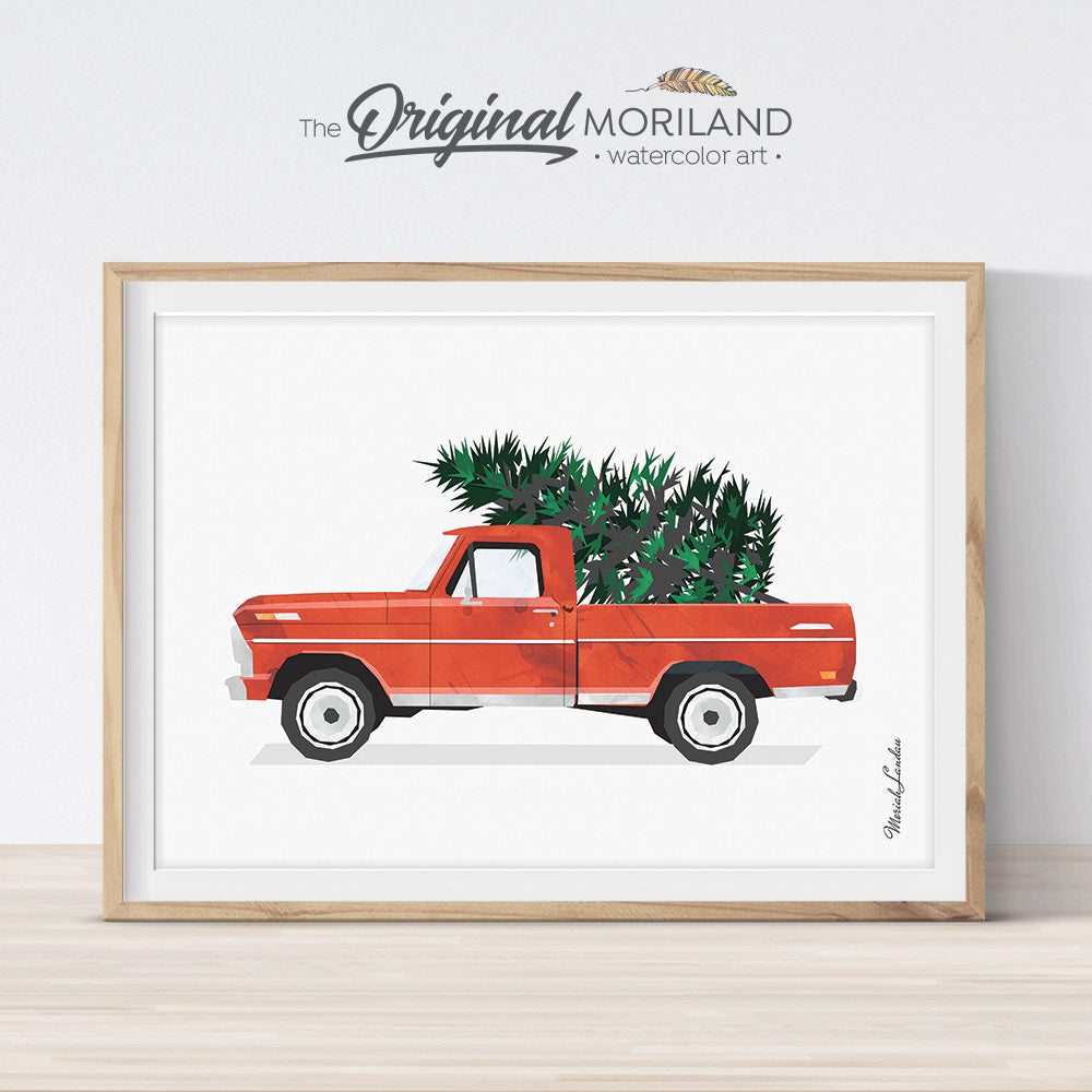 Printable Christmas Truck with tree card, wall art decoration 
