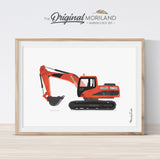 Excavator Digger Wall Art Print for Toddler Boys Room Decor