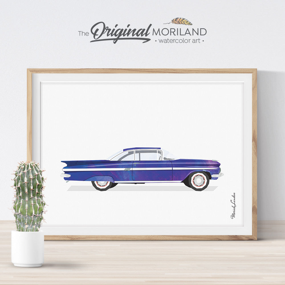 Watercolor Art Classic Car for big boy room decor