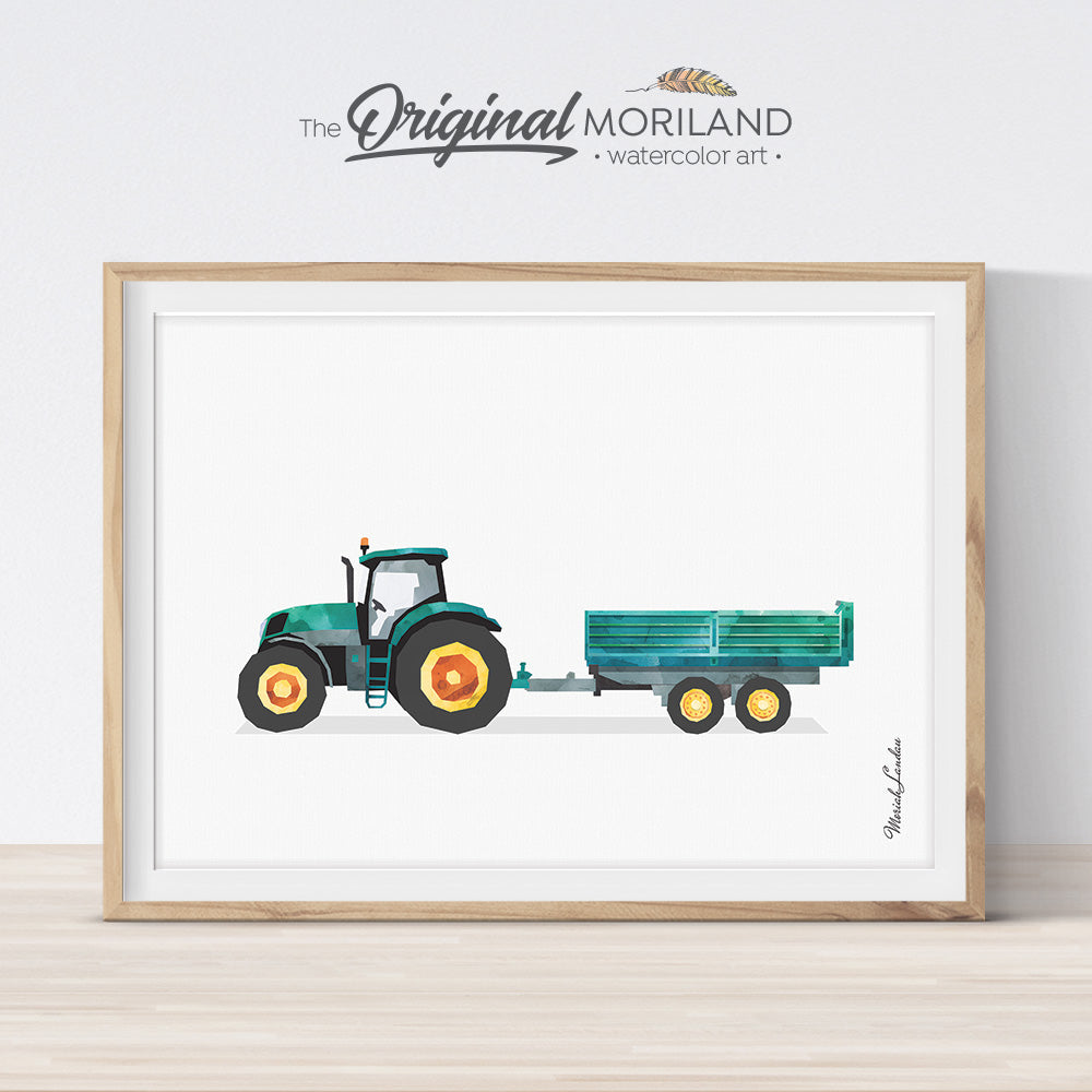 Tractor with Trailer Wall Art Print for Farm Theme Bedroom Decor