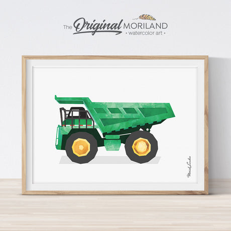 Dump Truck Wall Decor, Dump Truck Print, Construction Vehicle Art, Big Boy Room Decor, Toddler Art, Heavy Equipment, Transportation Decor