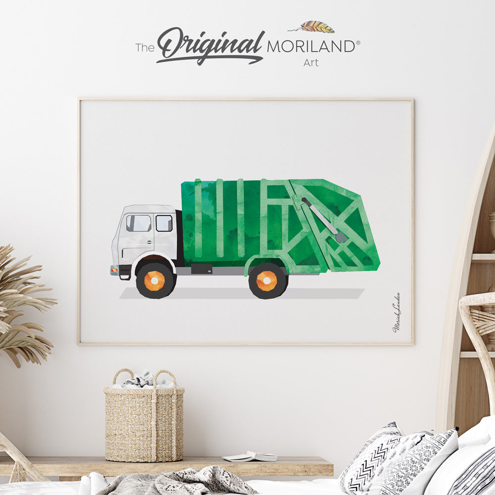 Old Green Garbage Truck Fine Art Paper Print, Garbage Truck Print, Transportation Wall Art, Toddler Boy Bedroom Art, Garbage Truck Party, Kid Room Decor, Classroom Wall Art, Kids Poster, Boy Nursery Decor
