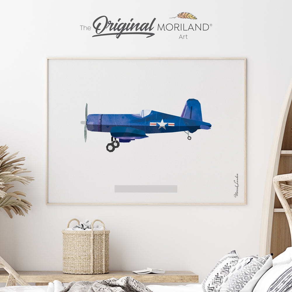 Blue Fighter Aircraft Fine Art Paper Print