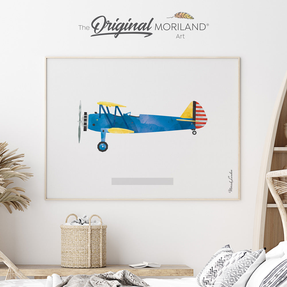 Vintage Biplane Fine Art Paper Print, Airplane Print, Aircraft Decor, Biplane Wall Art, Plane Nursery Wall Art, Transportation Decor, Kid Wall Art, Boy Print, Vintage Plane, Kid Room Decor, Classroom Wall Art, Kids Poster, Aviation Nursery