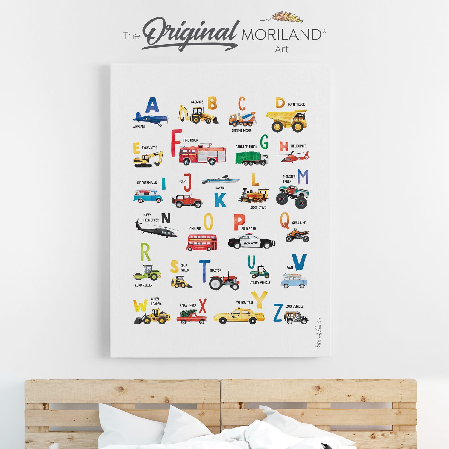 Transportation Vehicles Alphabet canvas Print for boy room decor by MORILAND